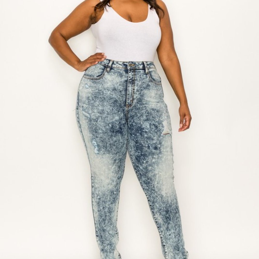 Women's Acid Wash High Waist Distressed Skinny Jeans